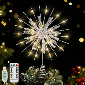 12" Crystal Lighted Christmas Snowflake Tree Topper, Silver