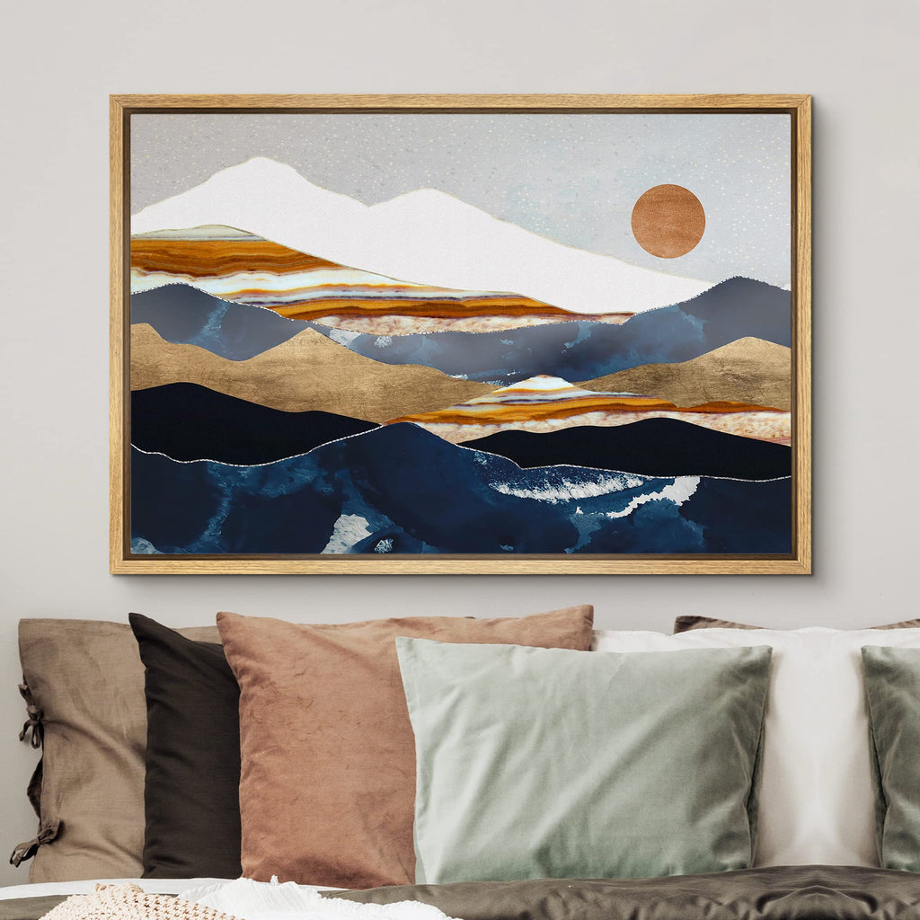 Framed Canvas Print Wall Art Marble Granite Mountain Range Valley Nature Wilderness Illustrations Modern Art Rustic