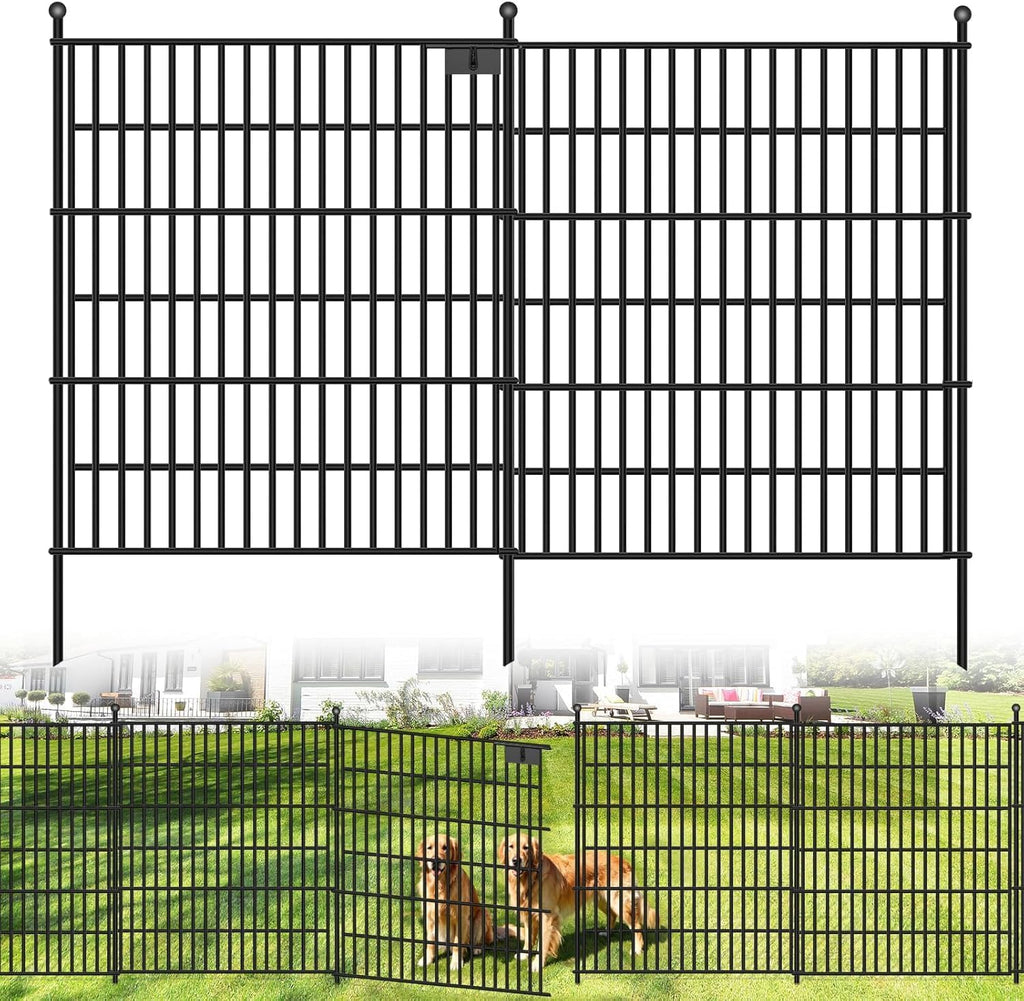 10 Panels No Dig Garden Fence with Gate, 40 in(H) X 24.2 ft(L) Metal Fence Panels, Thickened Rustproof Garden Fencing