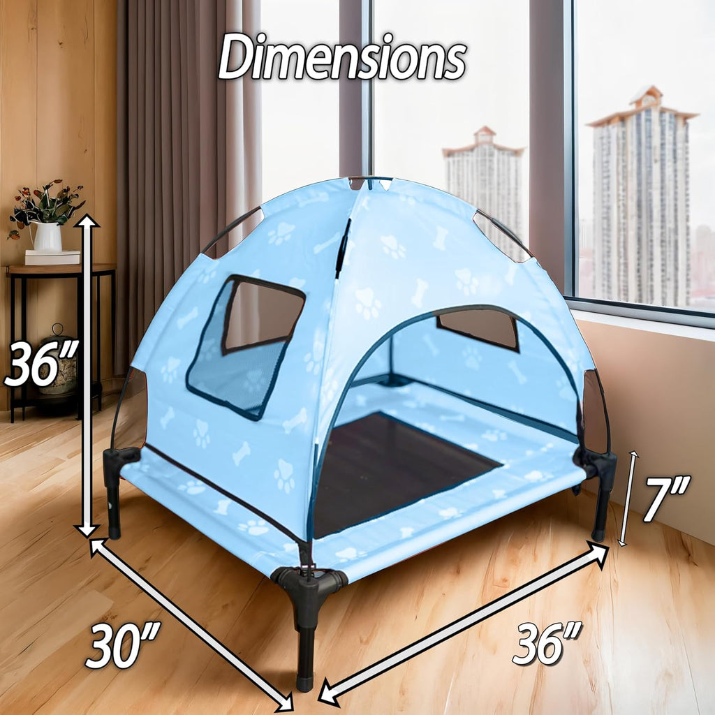 Elevated Covered Dog Bed - 36" x 36" x 30" - Dog Shade Canopy Lounger for Small & Large Dogs (Up to 110 lbs)