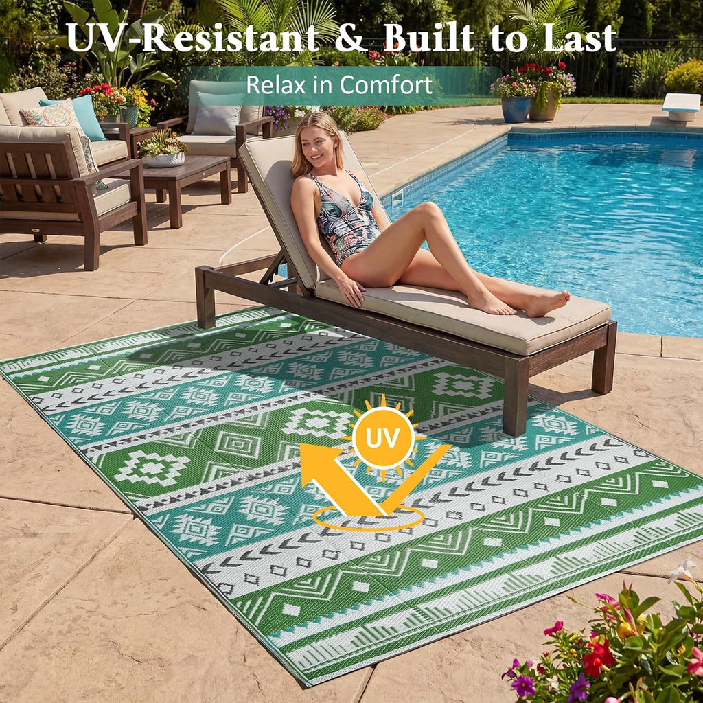 Outdoor Rug Waterproof Reversible Plastic Straw Patio Camping Rug, Portable Indoor Outdoor RV Mat Carpet for