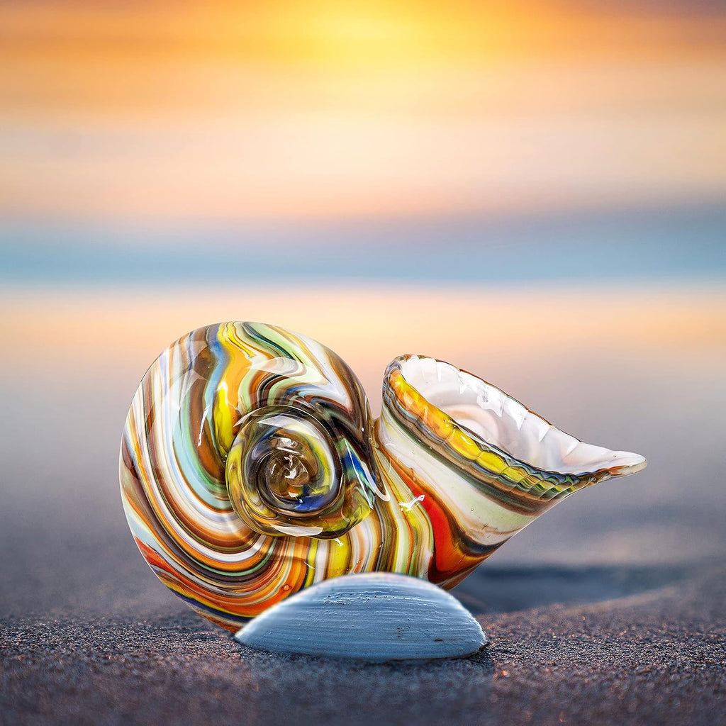 7.7" Glass Nautilus Conch Figurines, Hand Blown Seashell Art