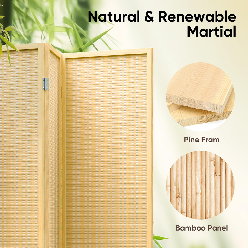 Bamboo Room Divider, 6-Panel Folding Privacy Screen, 6 ft. Tall