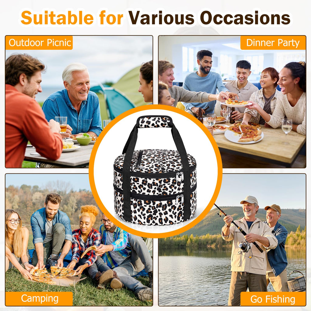 Round Double Insulated Casserole Carrier 12" Portable Pie Tote, Leopard