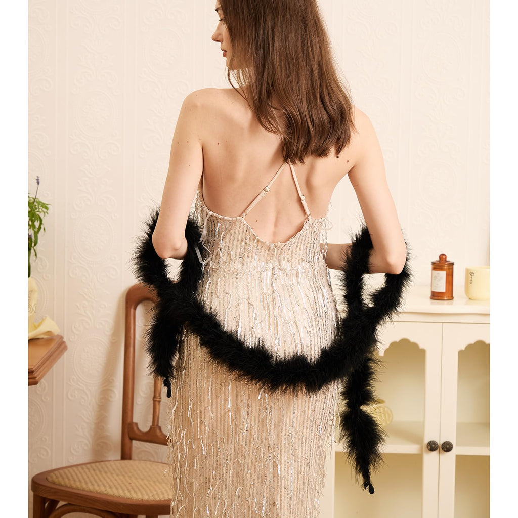 30g Fluffy Marabou Feather Boa for DIY Craft Sewing Trim Home Wedding Party Decoration-Black - 2 Yards