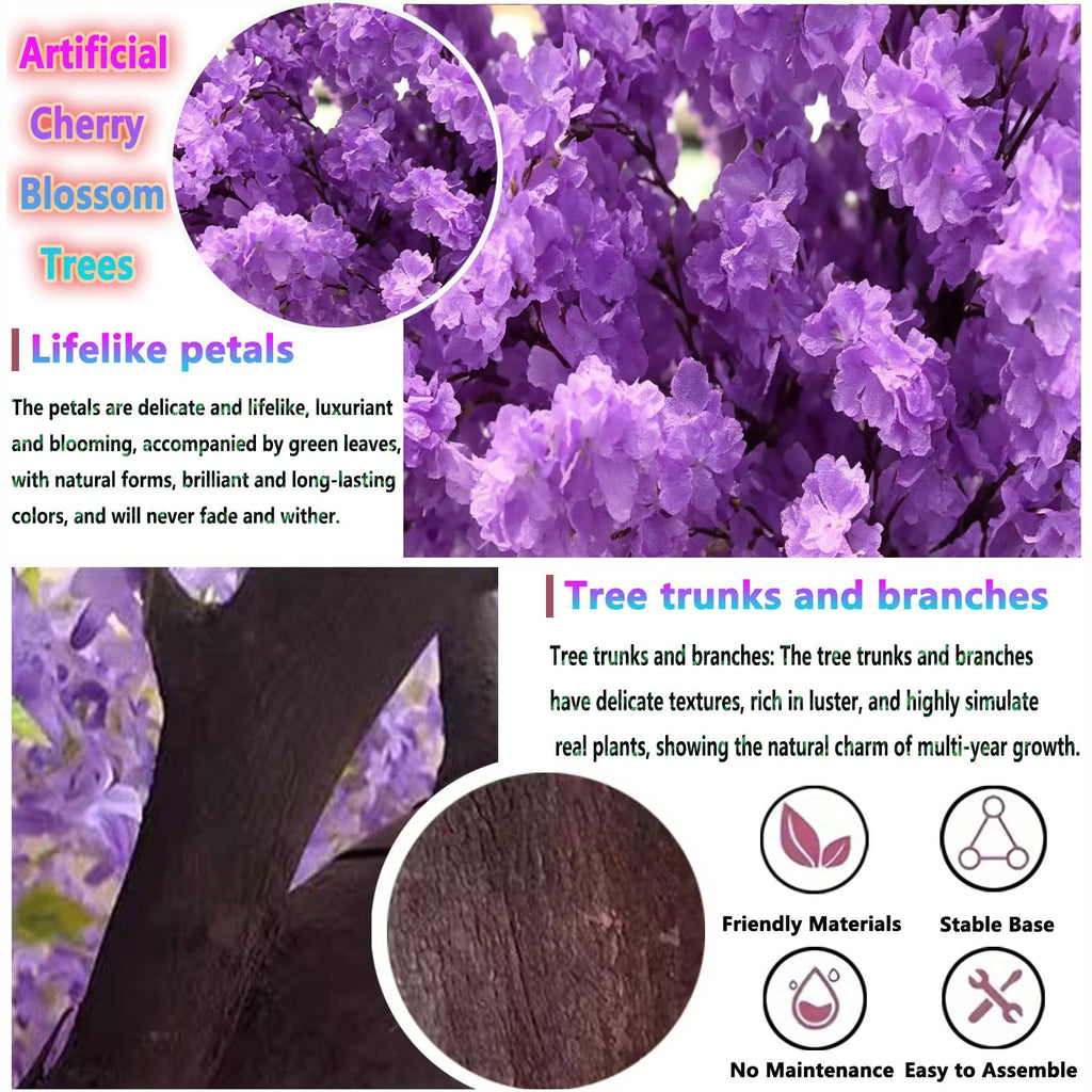 10FT Tall Artificial Cherry Blossom Trees Purple for Indoor Outdoors, Faux Fake Cherry Blossom Tree Living Room