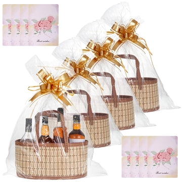 4 Set Baskets for Gifts Empty, Large Gift Empty Bamboo Basket Foldable Woven Gift Basket with Handle Empty Gift