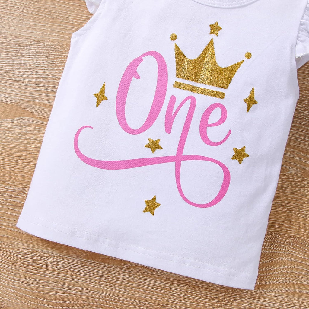 Baby Girl Birthday Outfit Romper My 1st Cake Smash Skirt Set Tutu Dress with Sequins Bowknot Headband 3Pcs