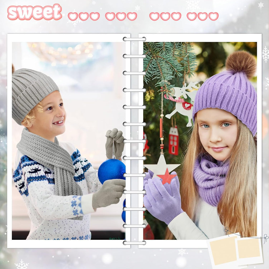 4 Sets Kids Winter Hat Scarf Gloves Set for Girls