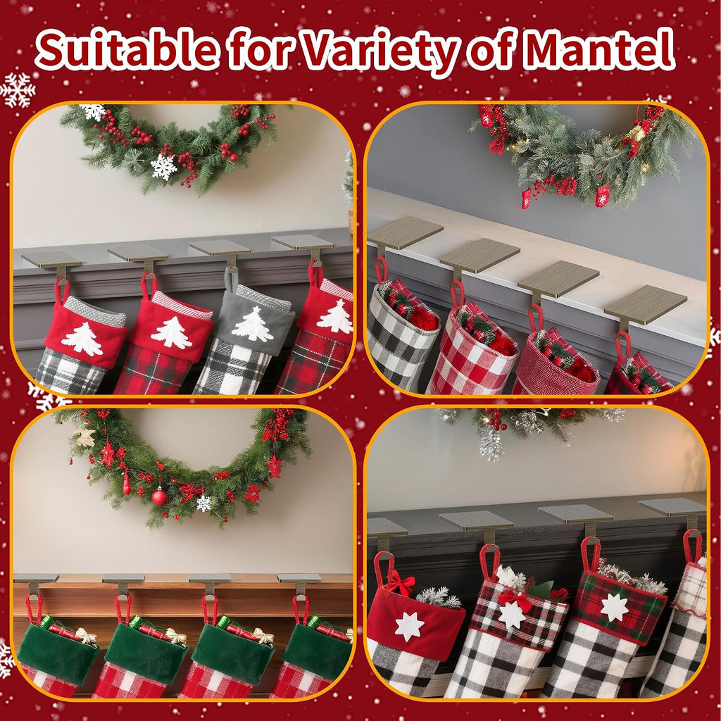 Christmas Stocking Holders for Mantle Set of 4, Heavy Duty Stocking Holder Hooks for Fireplace Tabletop Shelf