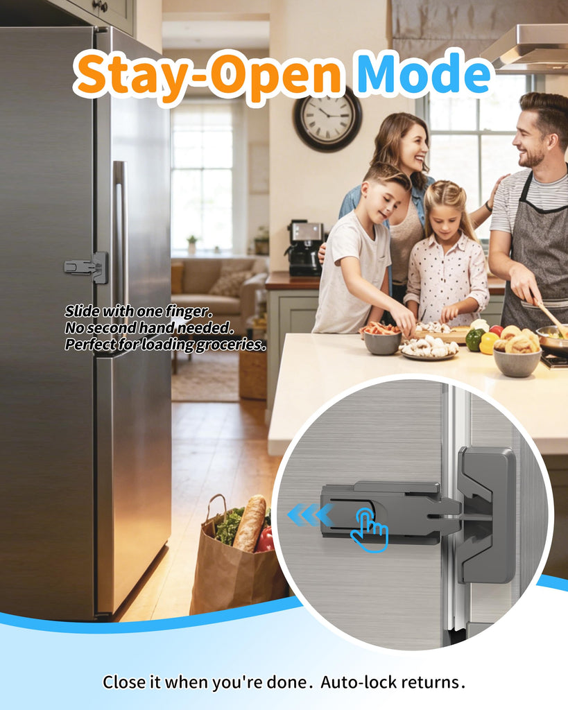 Child Safety Fridge Lock, Auto-Lock, Gray, 2-Pack