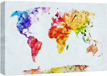 Canvas Print Wall Watercolor Style Rainbow Streak World Map Architecture & Maps Cultural Illustrations Modern