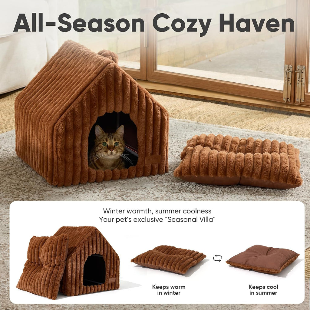 Cat Bed Cave, Enclosed Washable Covered Dog Bed with Support Frame