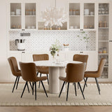 Dining Chairs Set of 6, PU Leather Upholstered Armless Dining Room Chairs with Metal Legs, Brown
