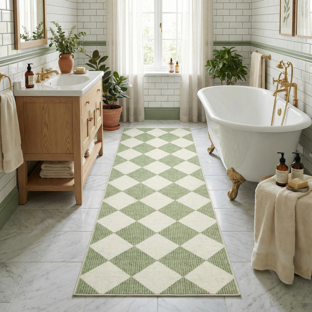 Checkered Rug Runners Hallway Sage Green Kitchen Runner
