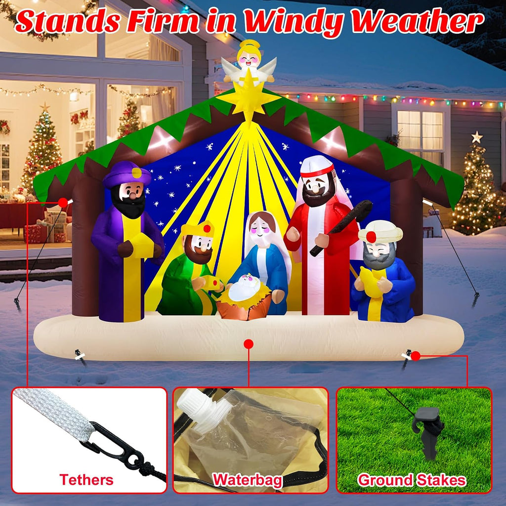 8 FT Inflatable Nativity Scene Outdoor Christmas Decorations w/LED