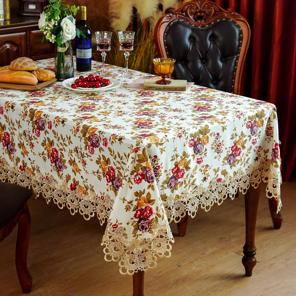 Lace Tablecloth Embroidery Lace Floral Tablecloths Rectangular Vintage Jacquard Fabric Table Cover D