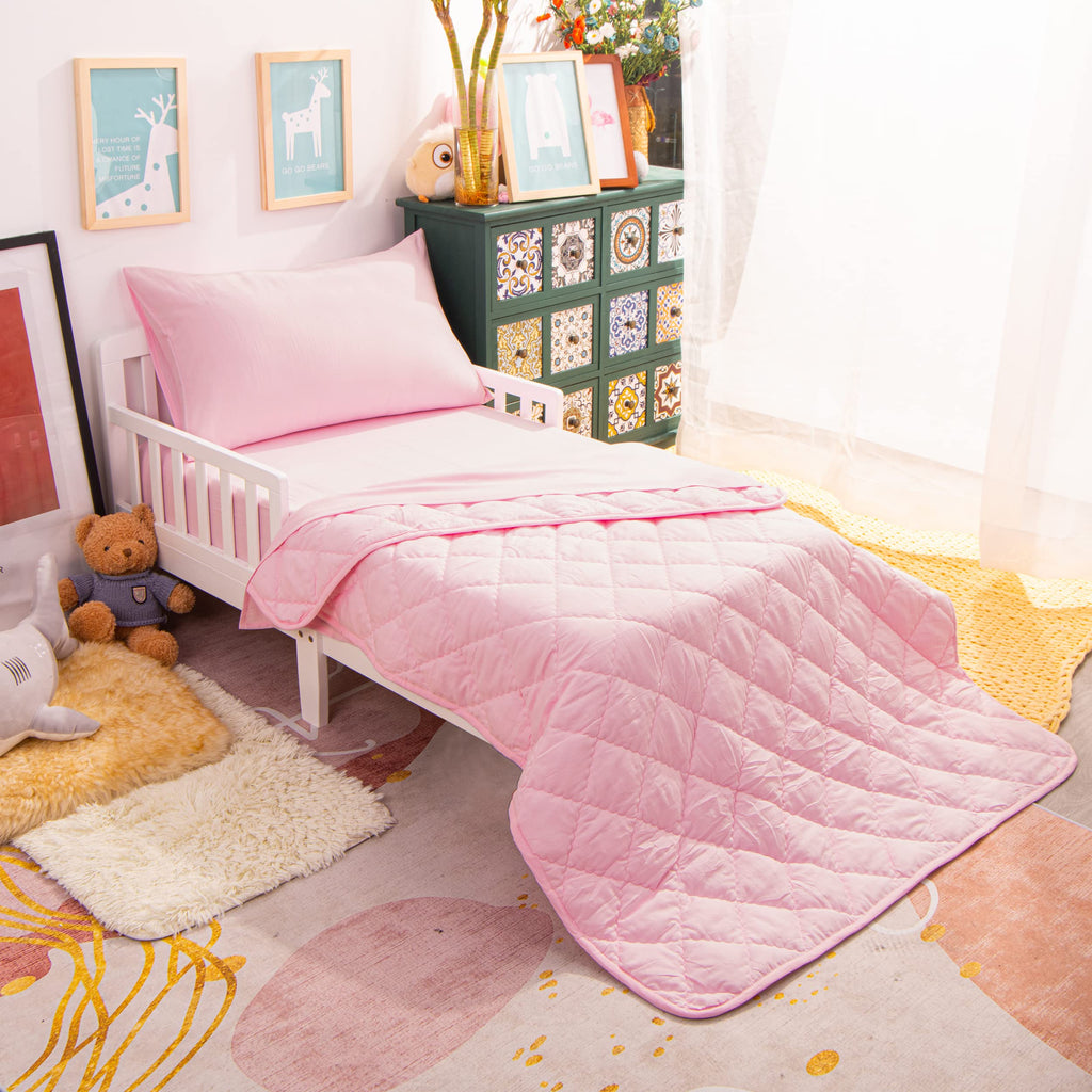 Toddler Microfiber Bedding Set, 4 Piece, Pink