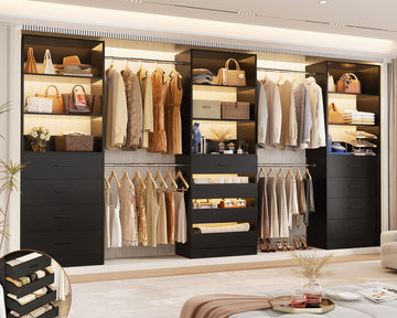 Closet System with 12 Drawers, 8.5-11.5Ft Wood Closet Organizer