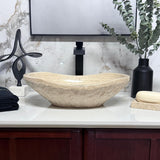 Natural Tan Travertine Vessel Sink Ð Modern Rustic Chiseled Oval Canoe Bathroom Sink Ð Hand-Carved Marble Ð Real Stone Basin A131-B071W2CJ5G