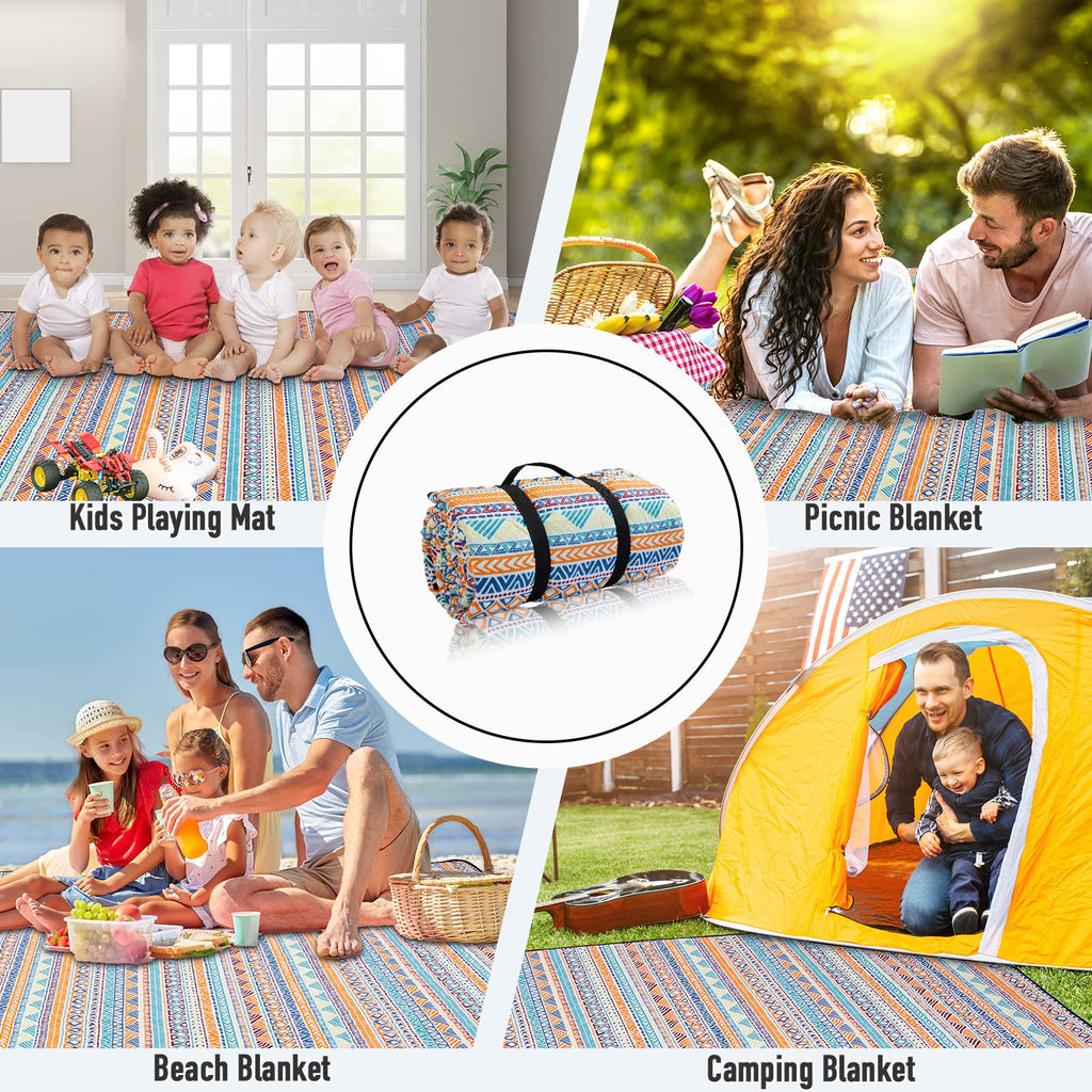Picnic Blankets Extra Large, Waterproof Foldable Outdoor Beach Blanket Oversized 83x79" Sandproof, 3-Layer Picnic Mat