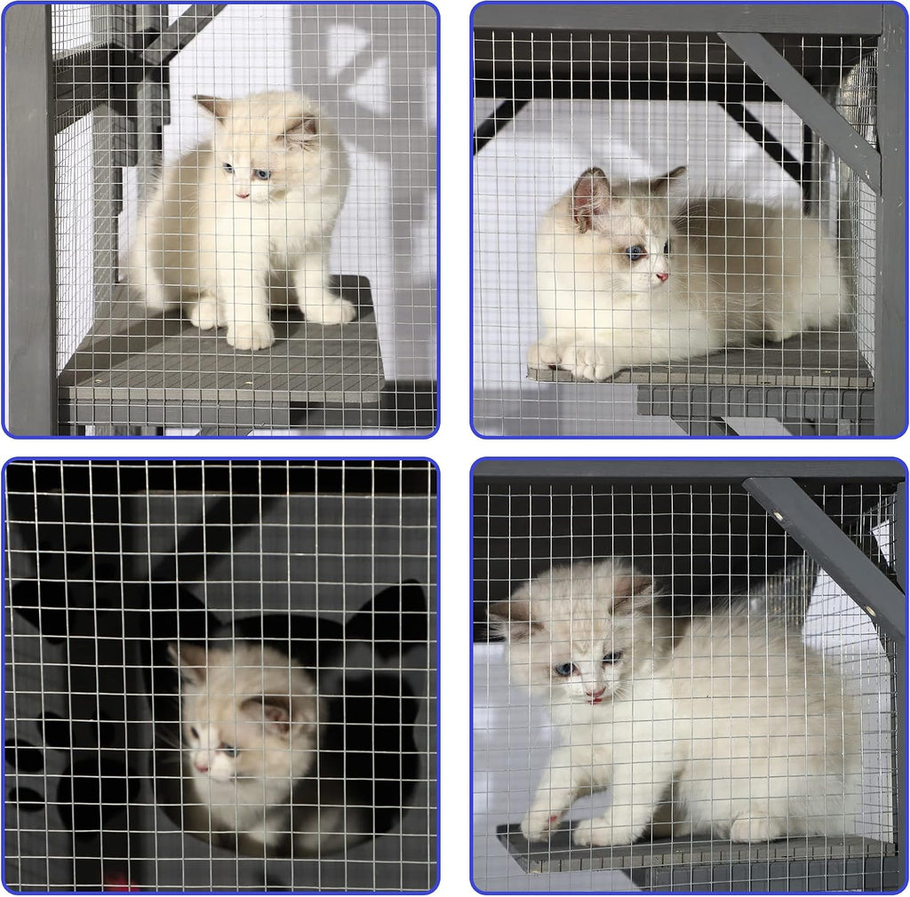 Large Outdoor Cat House Outdoor Wooden Cat Cage Cat Enclosure with Weatherproof Large Run, Jumping Platforms for Play