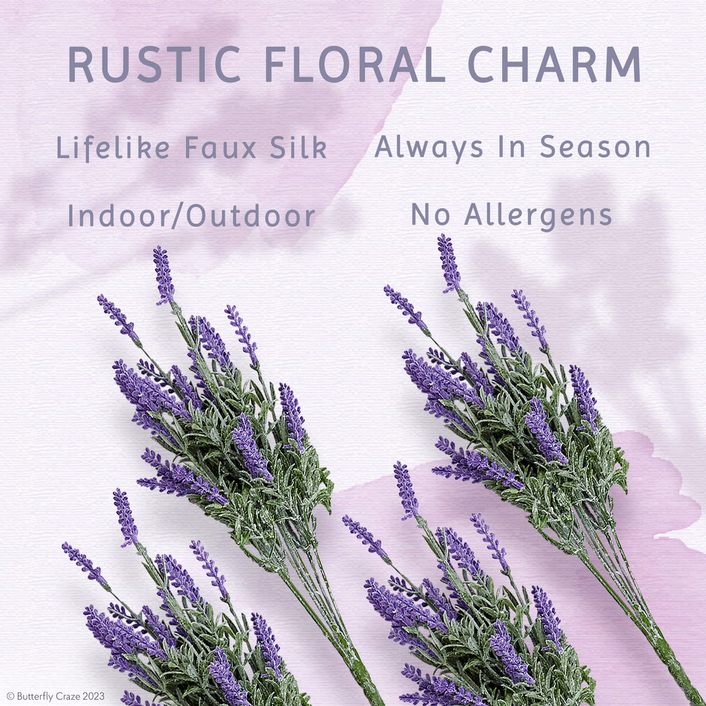 Lavender Artificial Flower Stems - UV-Protected Outdoor Artificial Plants - Plastic Flowers for Outdoors - Floral