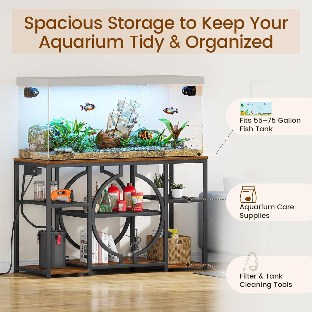 55-75 Gallon Aquarium Stand, Heavy Duty Fish Tank Stand with Charging Station, 850LBS Capacity Metal Frame Aquarium