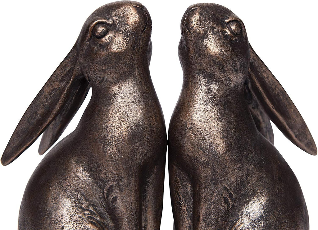 Decorative Resin Rabbit Bookends, Bronze