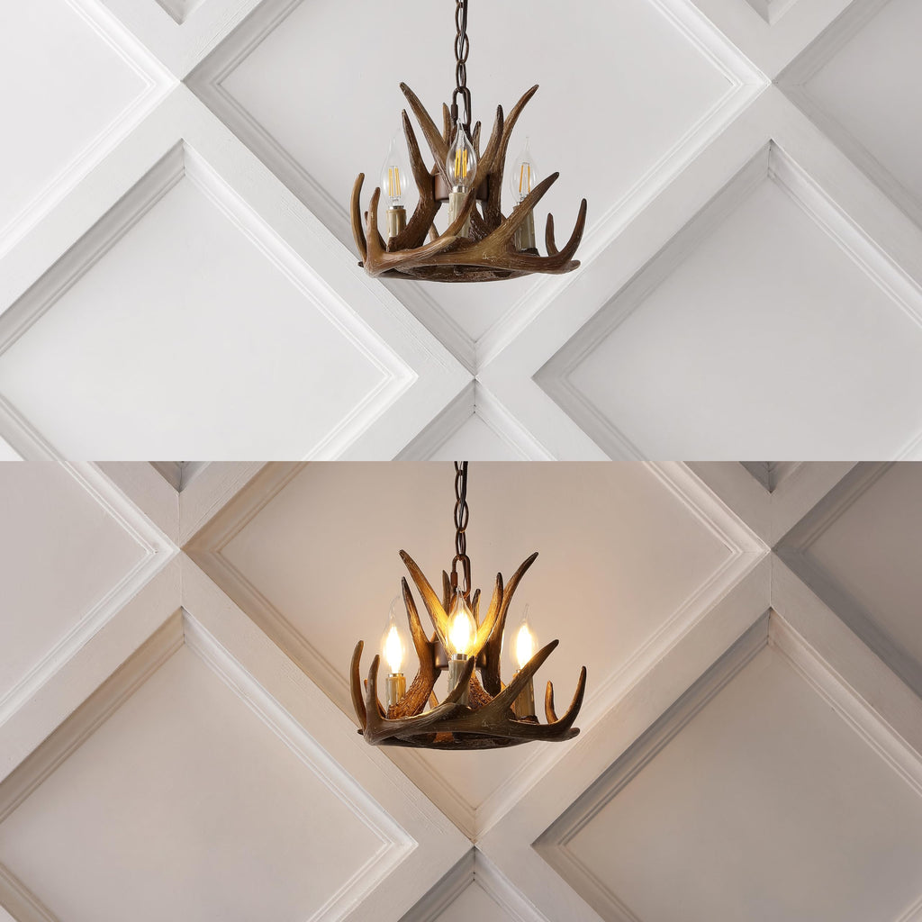 Nelle 3-Light Antler 11.5" LED Chandelier Resin, Brown