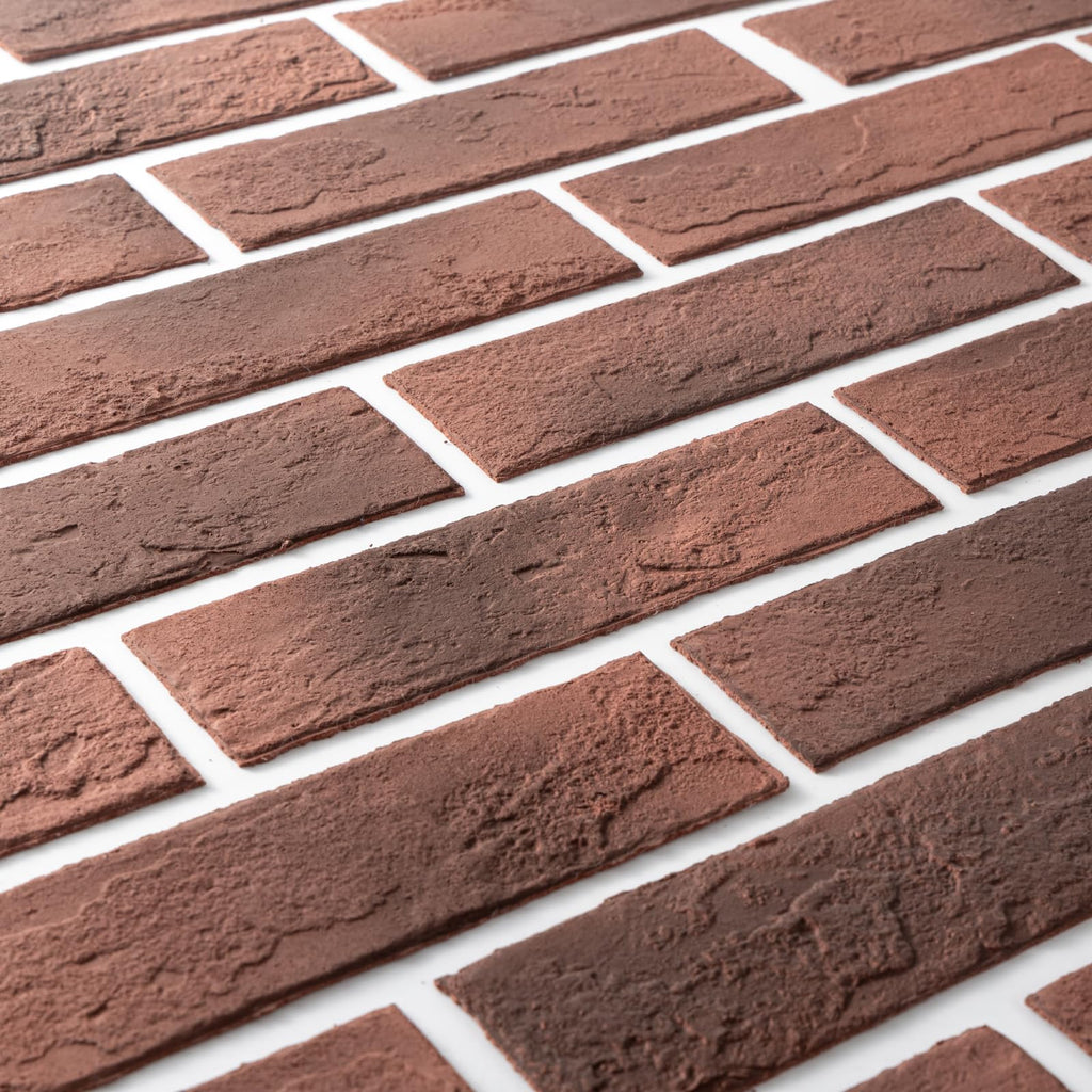 100 Pcs Vintage Red Faux Thin Brick Tiles Veneers, Inorganic Modified Clay, 14 Sq.Ft, Interior Wall Decor Backsplash