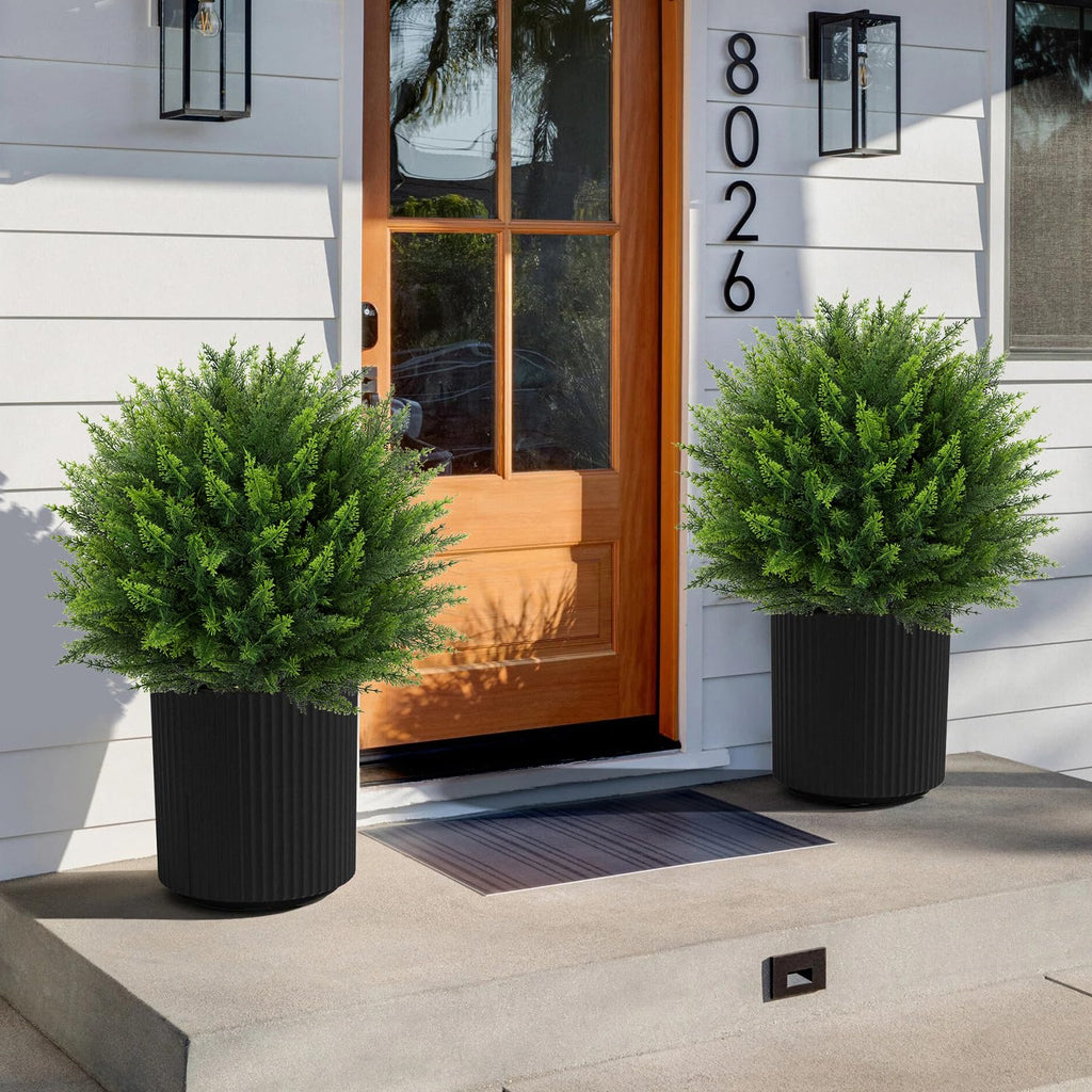 Set of 2 Artificial Cedar Topiary Ball Tree, 23" with Ground Spike