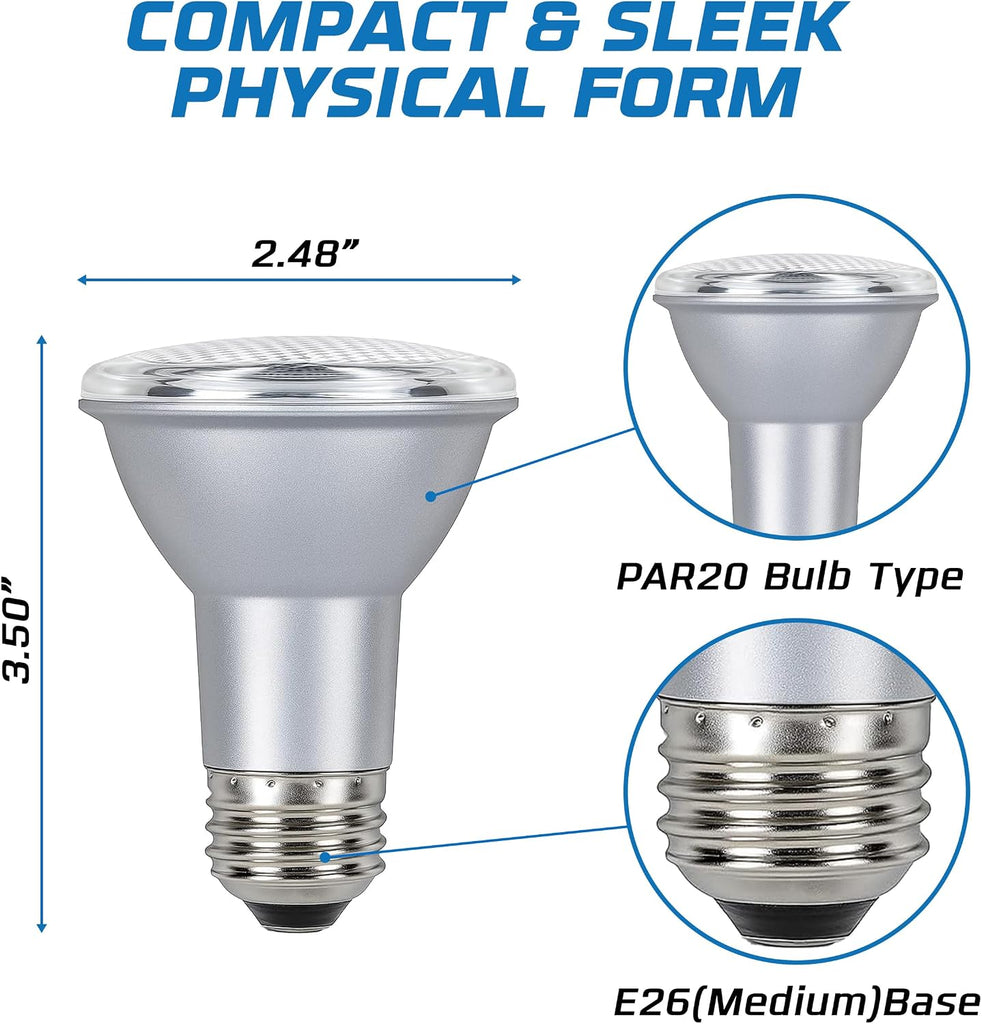 PAR20 LED Bulbs 7W, 50W Equivalent, 3000K, Dimmable, 4-Pack