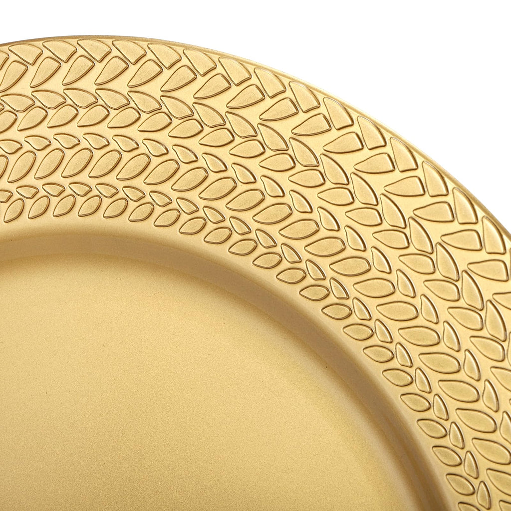 12 Pack Plastic Gold Charger Dinner Plates 13 Inch Antique Leaf Trim