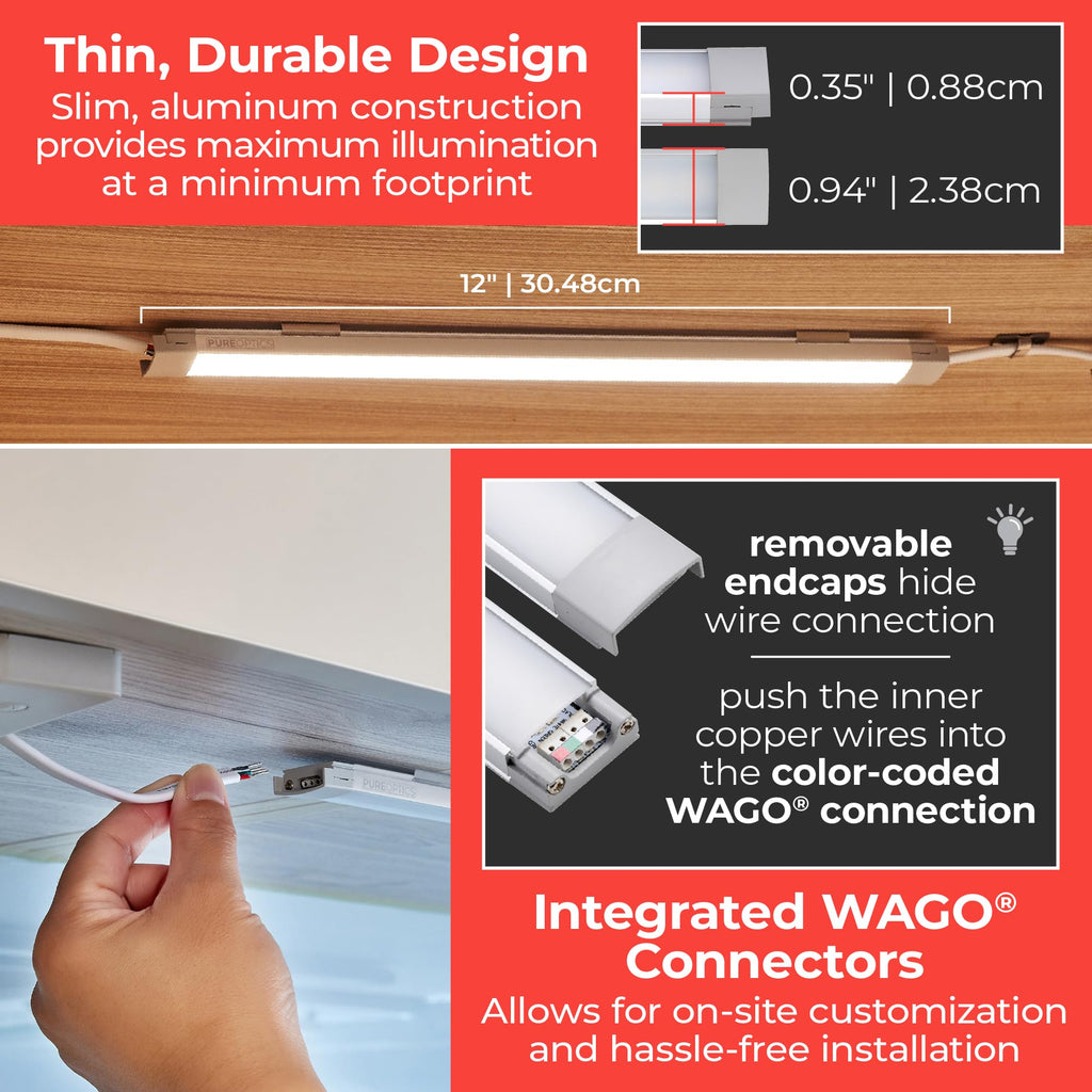 Professional Push Wire Matter Certified Smart Under Cabinet Lighting Kit, Adjustable White and RGB LEDs, Works