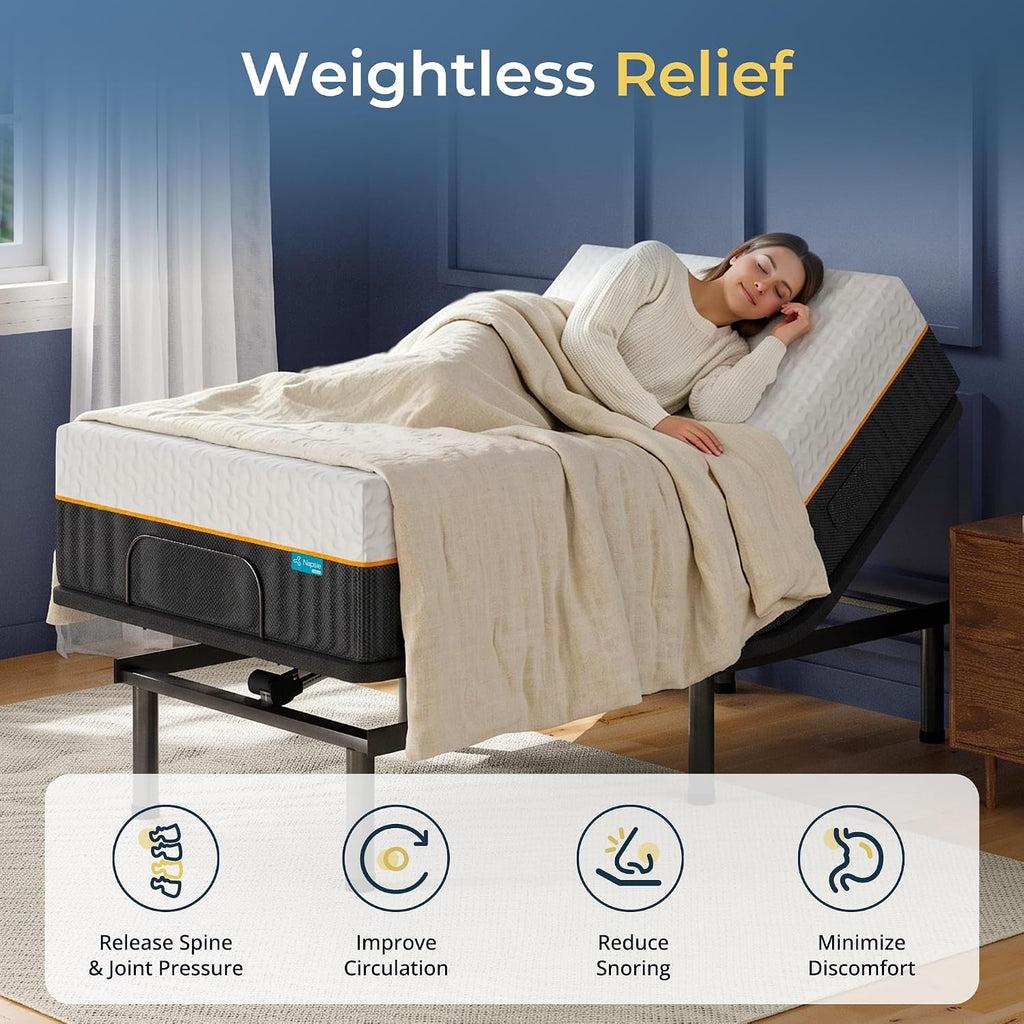 Adjustable Bed Frame Split King, Remote, Quiet Motor, Easy Assembly