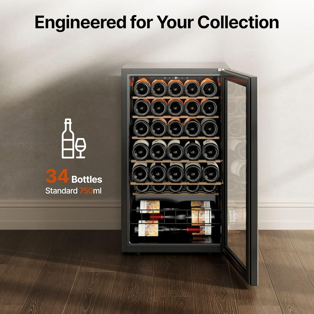 34 Bottle Wine Fridge, Wine Cooler Refrigerator, Wine Refrigerators with Double-