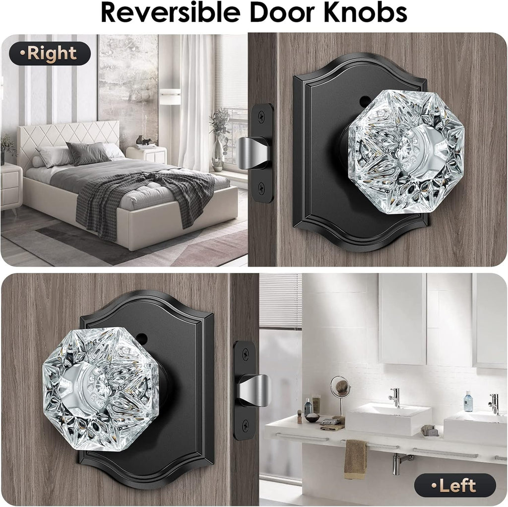Glass Door Knobs, Privacy Door Knob, Matte Black, 1 Pack