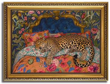 Vintage Gold Framed Wall Art Sleeping Leopard Wall Decor Luxury Colorful Cheetah Canvas Prints Retro Maximalist