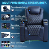 Chic Top Grain Leather Home Theater Seating Power Headrest Recling Movie Gaming Recliner Sofa with 7 Colors Ambient