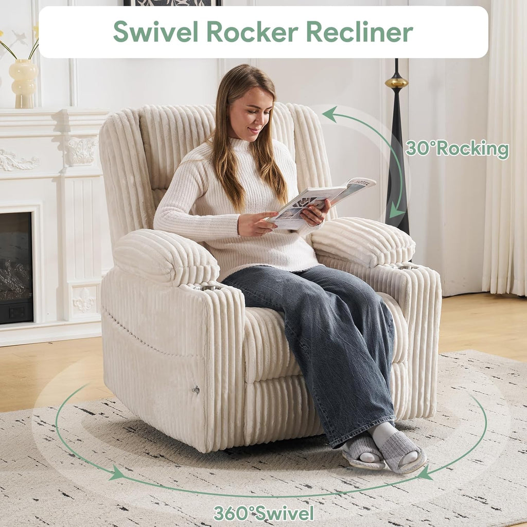 Power Recliner Chair with Massage and Heat, Oversized Swivel Rocker Recliner for Adults with Adjustable Headrest