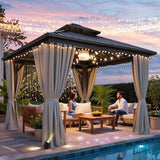 10X10FT Gazebo Patios Hard Top Outdoor Double Roof Canopy Aluminum Frame Garden Gazebo with Curtains Netting for