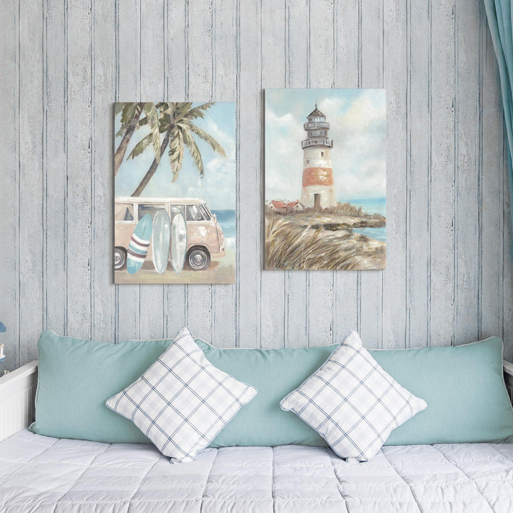 Beach Coastal Lighthouse Canvas Wall Art 16"x24"x2 PCS