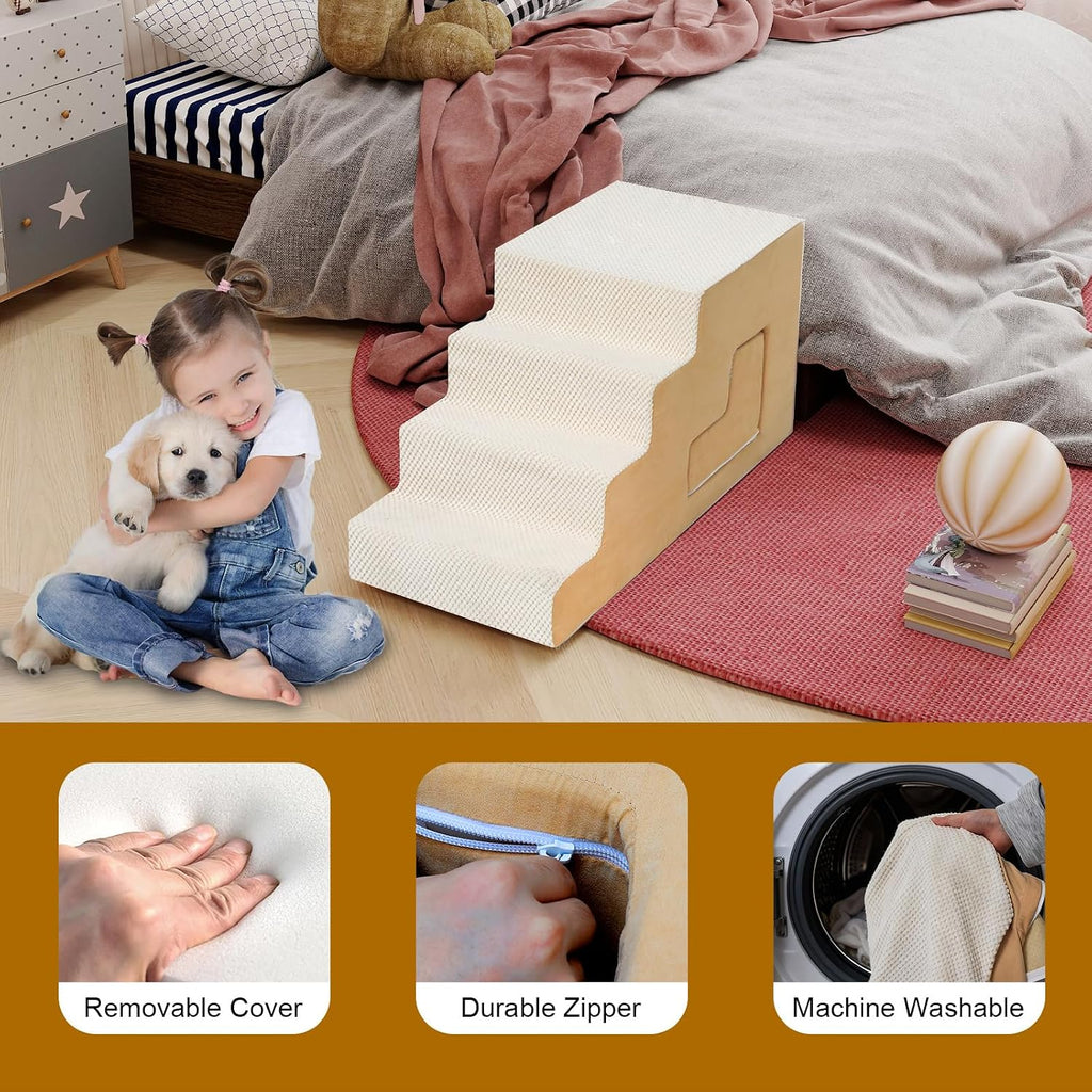 Dog Stairs for Small Dogs 27"H, 6-Step Dog Steps for High Bed, High-Density Foam Pet Stairs with Non-Slip Removable