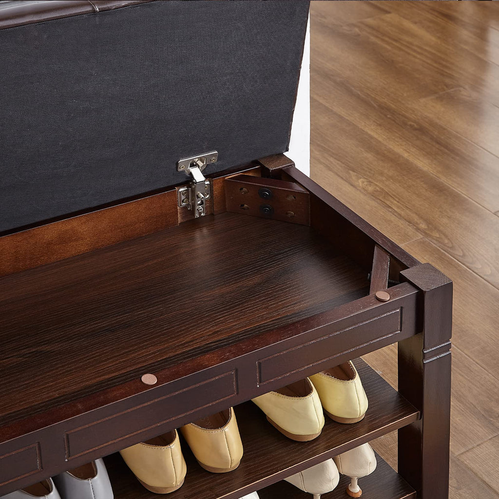 Shoe Storage Bench with Cushion, Entry Bench with Storage Solid Wood Shoe Bench Ideal Living Room and Corridor