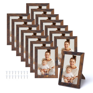 4x6 Picture Frame Set of 15, Rustic Brown Wood Photo Frame 4 by 6 for Wall or Tabletop Display