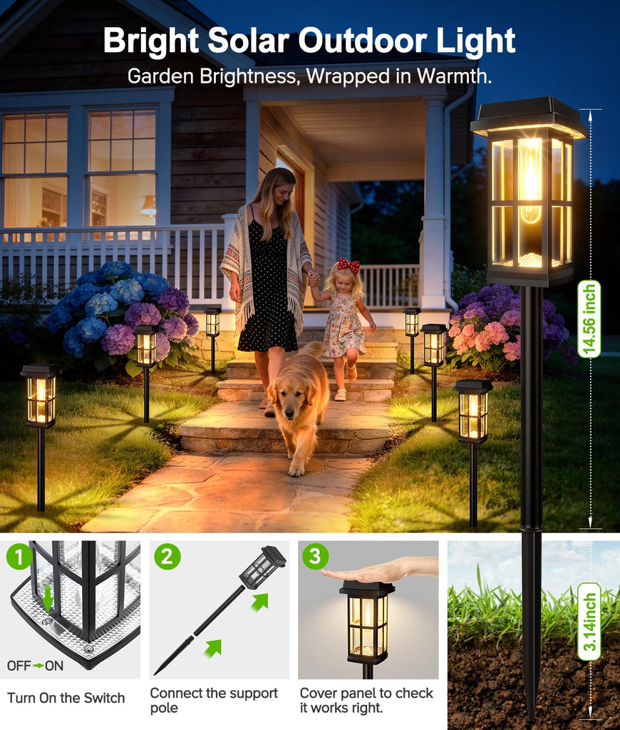 8 Pack Solar Pathway Lights Outdoor, 2 Lighting Modes Waterproof Solar Lights Outdoor, Brighter Up to 15Hrs Outdoor