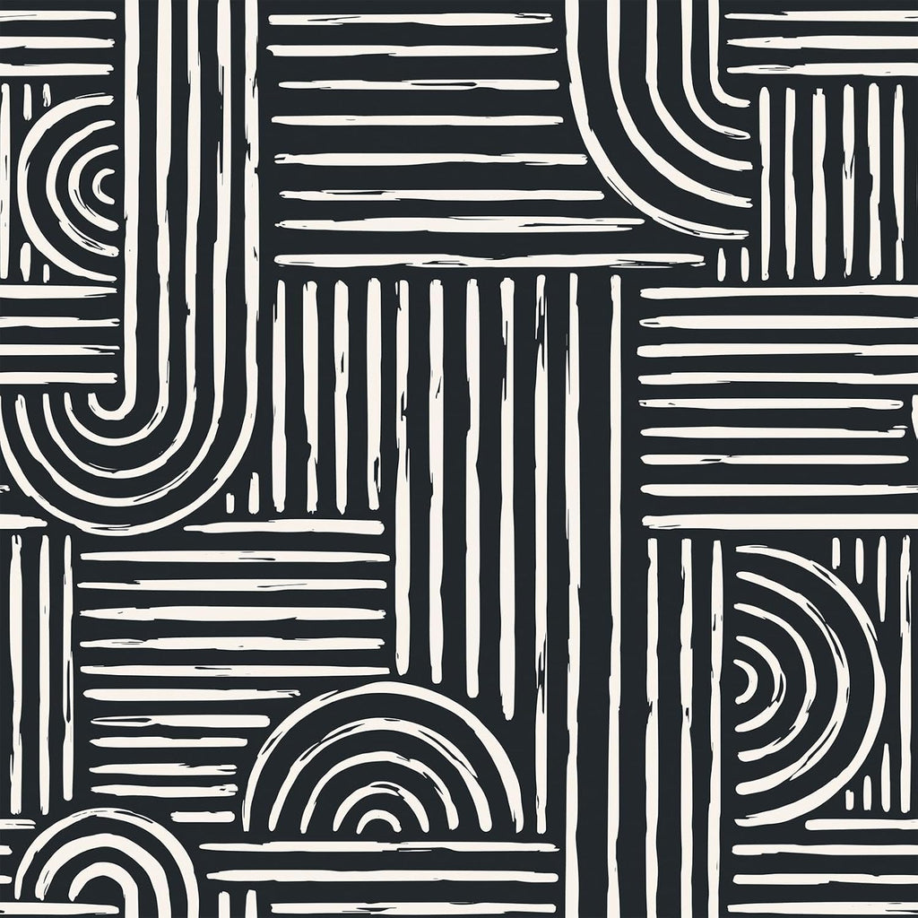 17.5x276 Mid Century Modern Wallpaper Geometric Black and White Peel and Stick Wall Paper with Designs Abstract