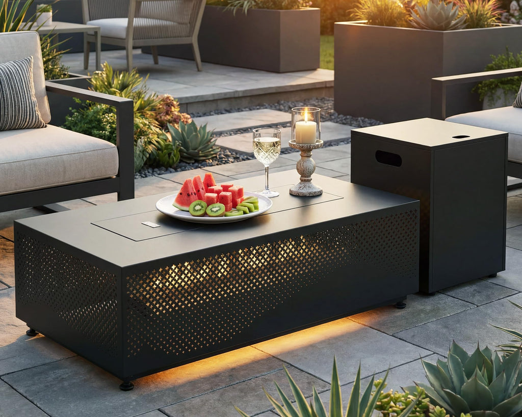 42" LED Rectangle Propane Fire Pit Table, Natural Gas Firepit