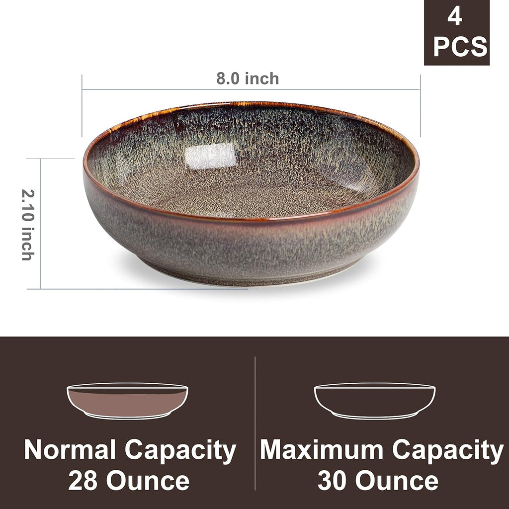 30oz Ceramic bowls set of 4-8" serving bowls ,Pasta,Salad-Dishwasher & Microwave Safe Perfect warming, Thanksgiving
